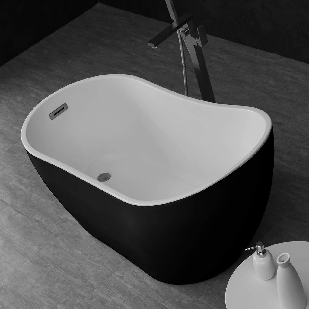 WOODBRIDGE 54' Acrylic Freestanding Bathtub Contemporary Soaking Tub with Brushed Nickel Overflow and Drain BTA1807,Black