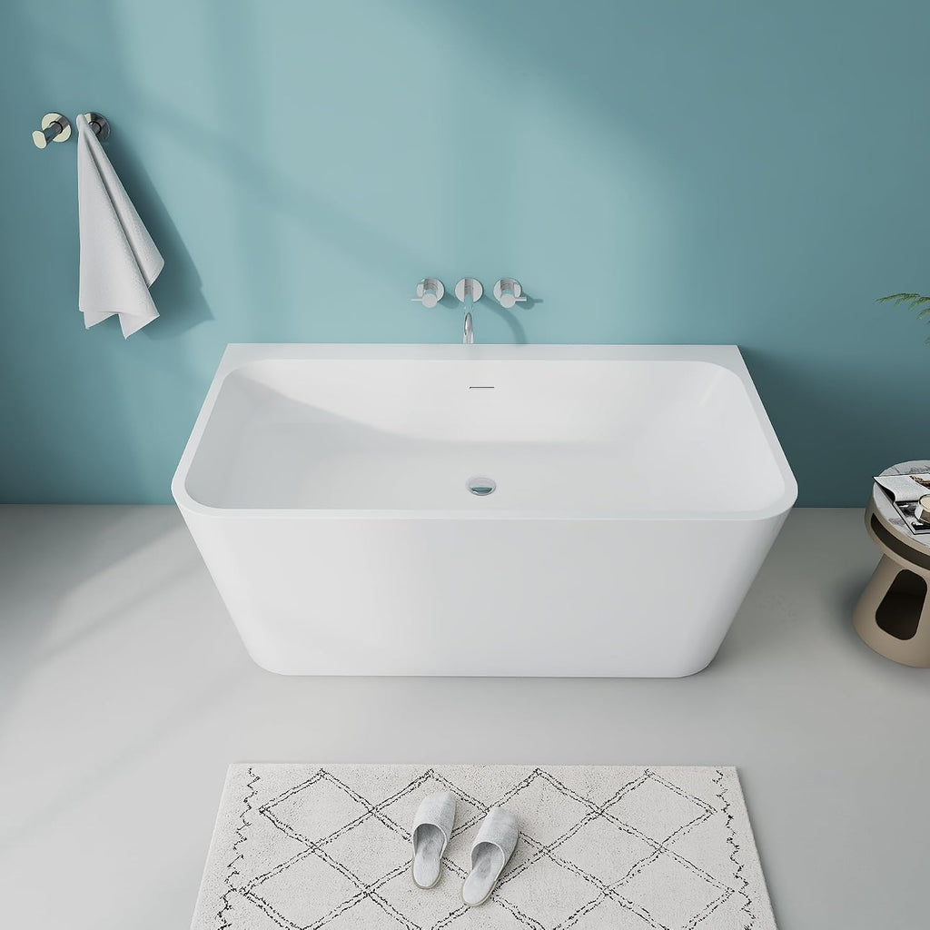 55 inch Free Standing Bathtub - Acrylic Soaking Bathtub, White | Freestanding Soaking Bathtub, Unique Contemporary Acrylic Stand Alone CUPC Free Standing Tub with Overflow and Drain