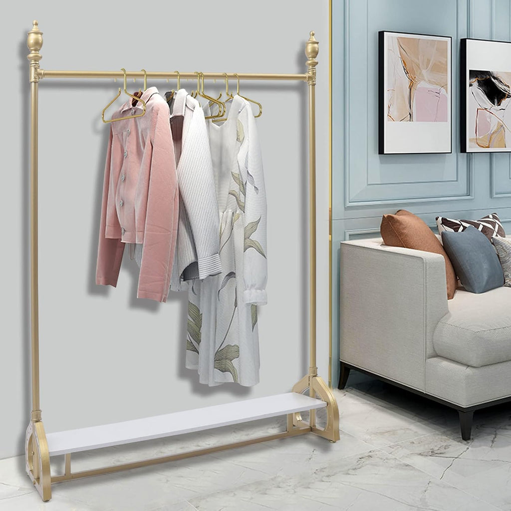 TFCFL 1.7M×1.2M Gold Decorative Wedding Dress Rack Stand Square Freestanding Garment Rack Bedroom Clothing Store Metal Modern Clothes Display Rack Iron Frame for Outdoor Indoor Decor
