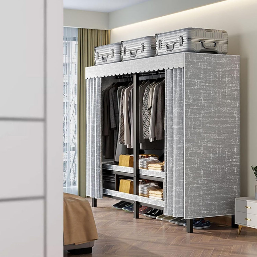 Foldable Clothe Rack With Wheel - Heavy-duty Portable Wardrobe, With W/cover Load 2000lbs, Freestanding Clothing Coat Storage, Rack Rolling Garment Rack For Hanging Clothes, For Bedroom ( Size : 180cm