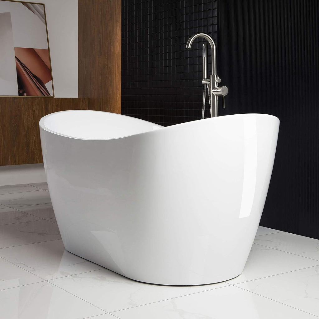 WOODBRIDGE 59' Acrylic Freestanding Bathtub Contemporary Soaking Tub with Brushed Nickel Overflow and Drain B-0016 -B/N-Drain &O