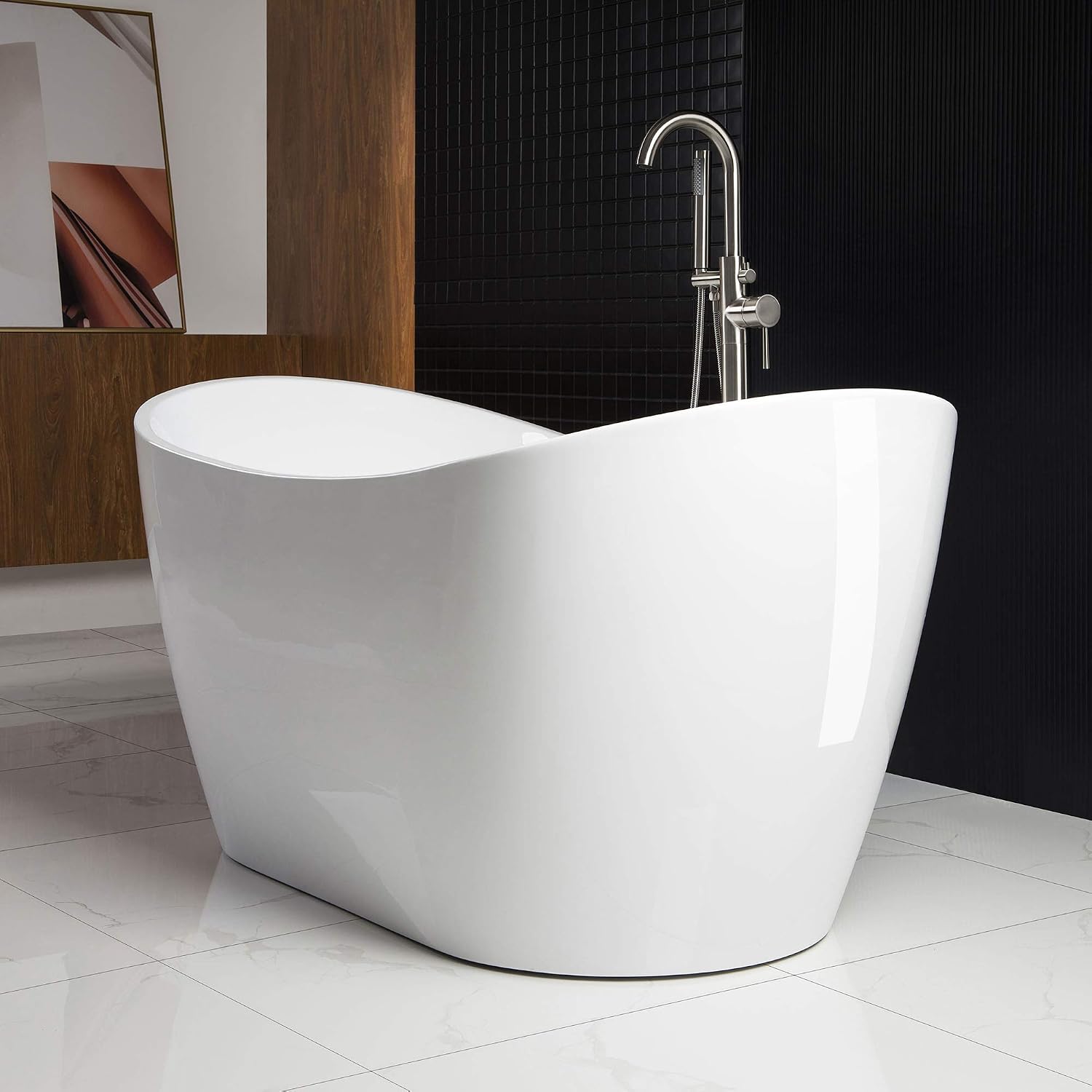 WOODBRIDGE 59' Acrylic Freestanding Bathtub Contemporary Soaking Tub with Brushed Nickel Overflow and Drain B-0016 -B/N-Drain &O