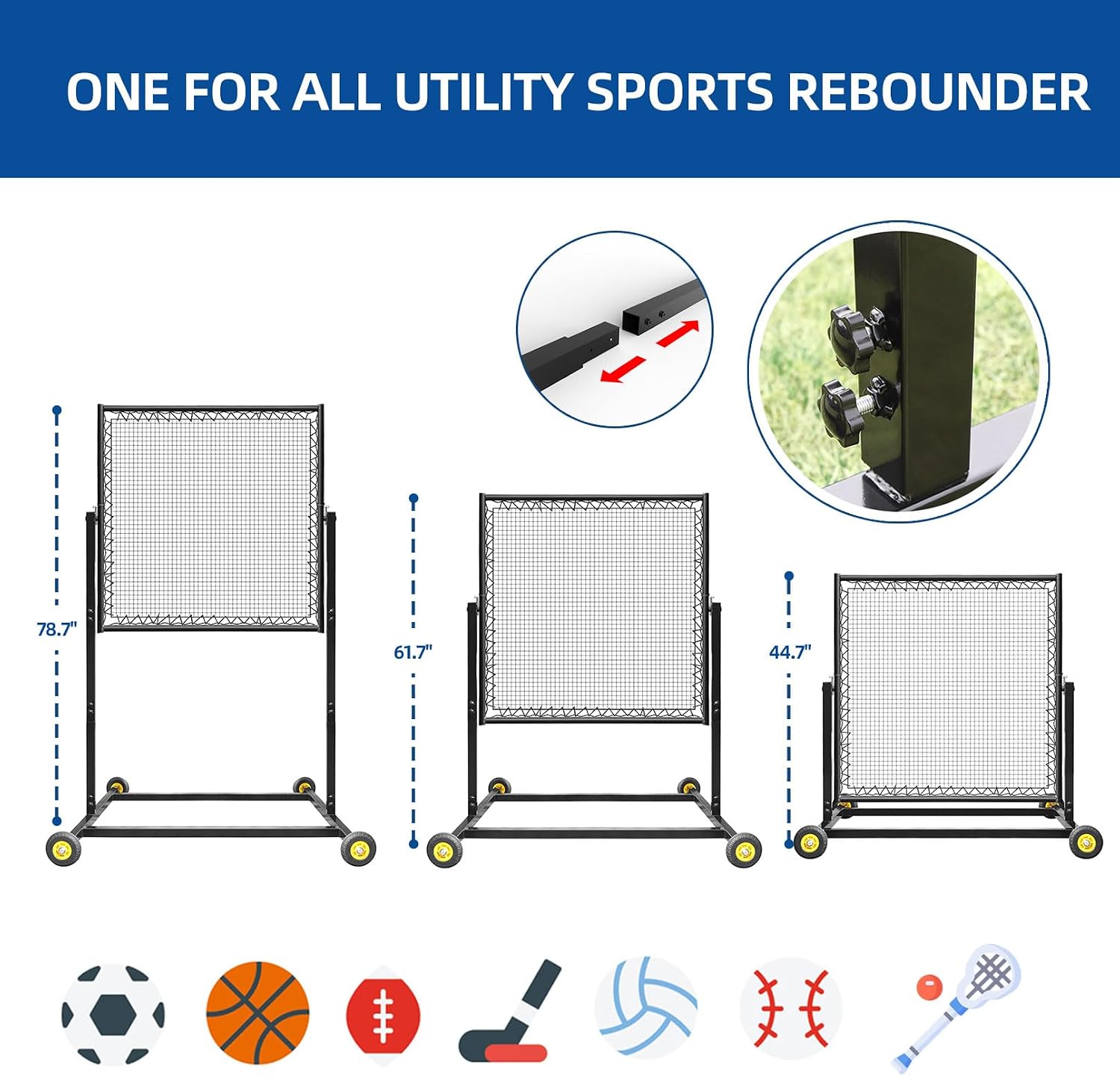 MR Height Adjustable Rebounder, Portable Sports Bounce Back Net, Adjustable Angle Pitch Back Return Net, Rebound Wall for Lacrosse, Baseball, Softball, Soccer, Football, Basketball, Volleyball, Tennis