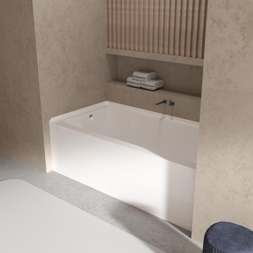 60' X 30' Acrylic Drop-in Bathtub, Glossy White Soaking Tub with Storage Ledge, Left Drain & Integral Flange