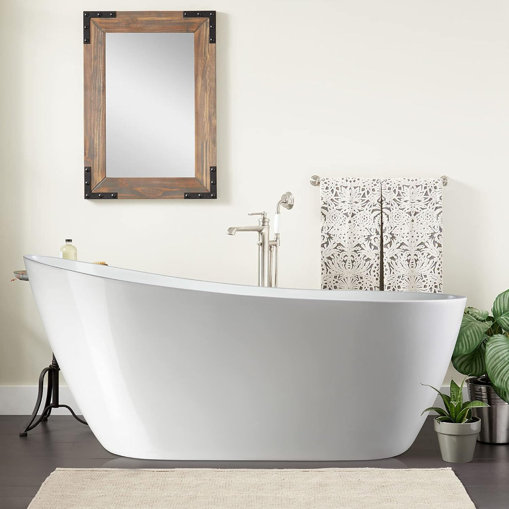 Vanity Art 55 x 28 Inch White Acrylic Freestanding Bathtub | Contemporary Design Soaking Tub with Pop-up Drain and Overflow Included, UPC Certified, VA6531-MB