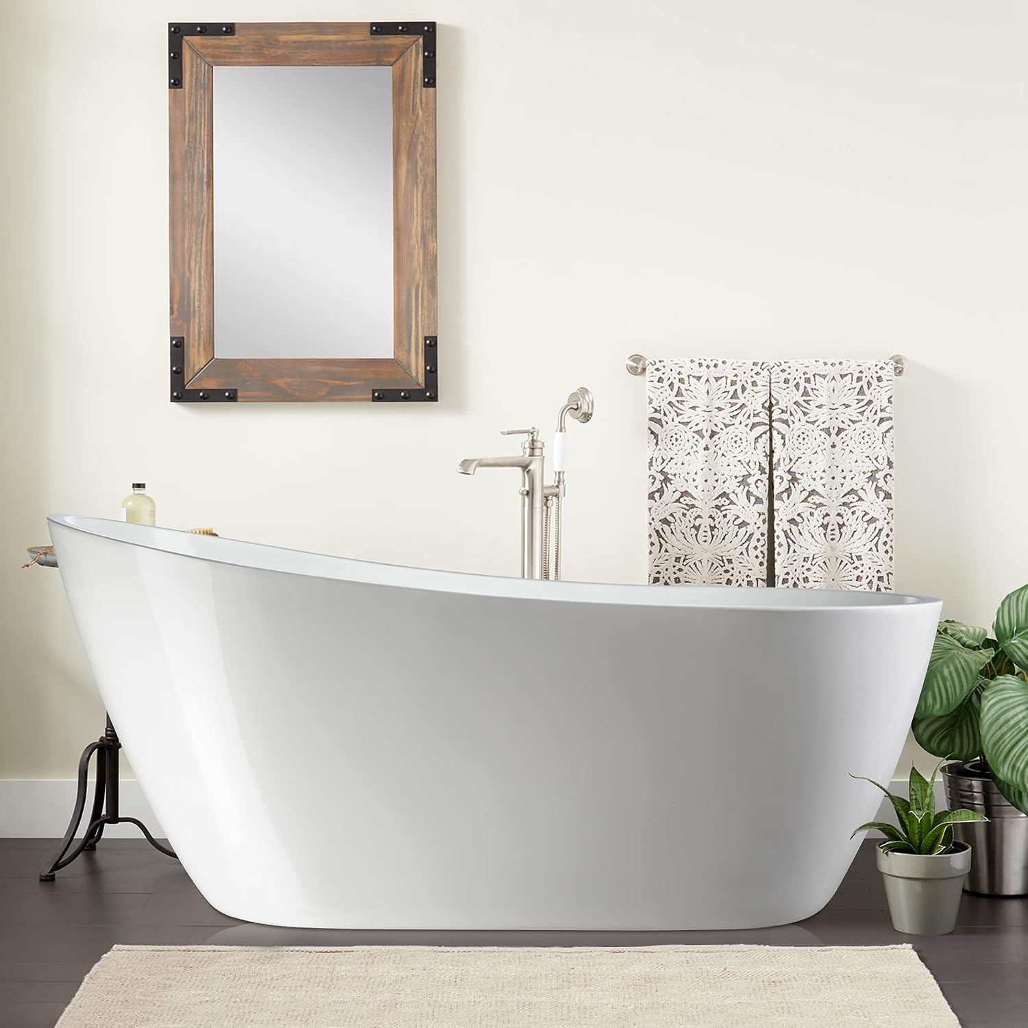 Vanity Art 55 x 28 Inch White Acrylic Freestanding Bathtub | Contemporary Design Soaking Tub with Pop-up Drain and Overflow Included, UPC Certified, VA6531-MB
