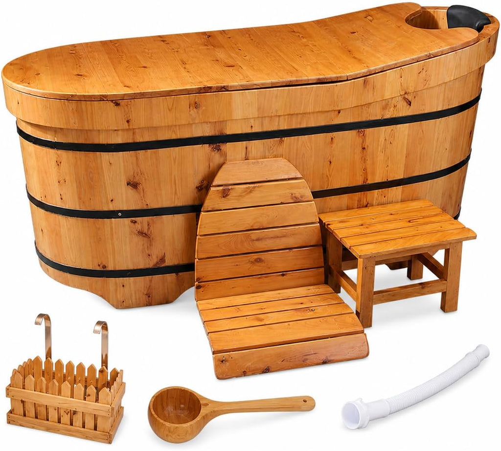 Multiple Sizes Soaking Tub Cedar Wood To Make An Adult Wooden Bathtub With Multiple Accessories To Combine Bathing Japanese Wooden Bathtubs (Natural Wood Color - Standard Package, 47.24 IN)