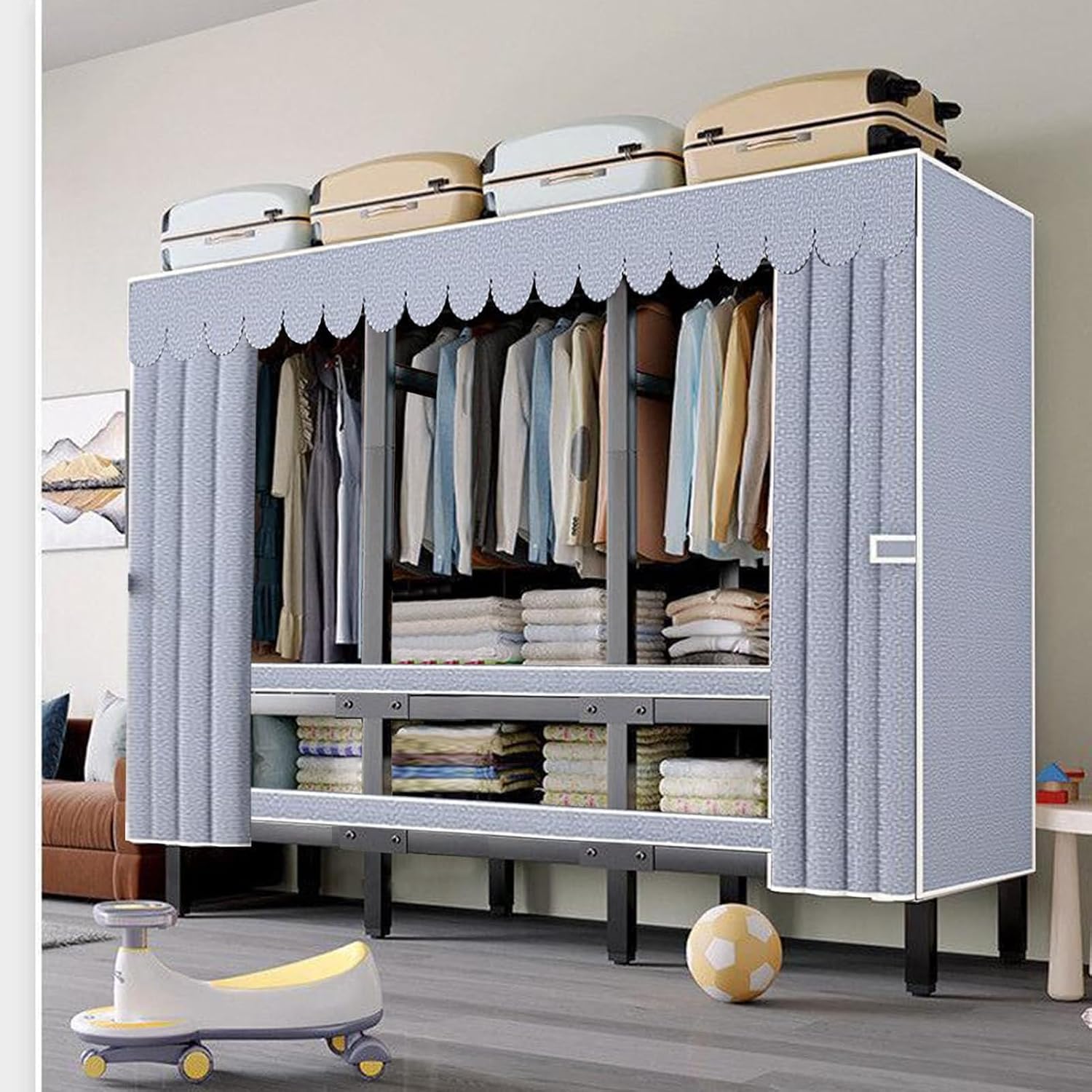 Foldable Clothe Rack With Wheel - Heavy-duty Portable Wardrobe, With W/cover Load 2000lbs, Freestanding Clothing Coat Storage, Rack Rolling Garment Rack For Hanging Clothes, For Bedroom ( Size : 190cm