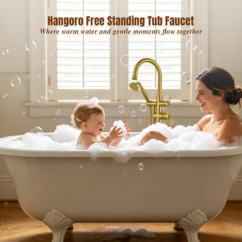 Free Standing Tub Faucet, Antique, Brushed Gold (B2311-BG) | H59-1 Premium Solid Brass, High Flow 6.6 GPM, Elegant & Vintage Styling