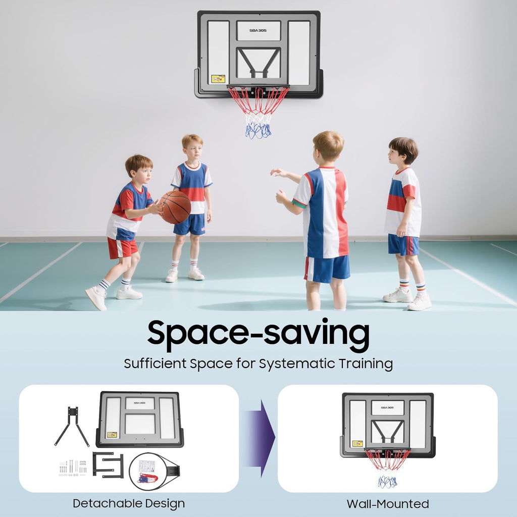 Performance Pet Backboard & Rim Combo, Wall Mount Basketball Backboard Adjustable Basketball Hoop Removable Backboard Rim Kit Hoops with Basket Net for Outdoors Club Home Training