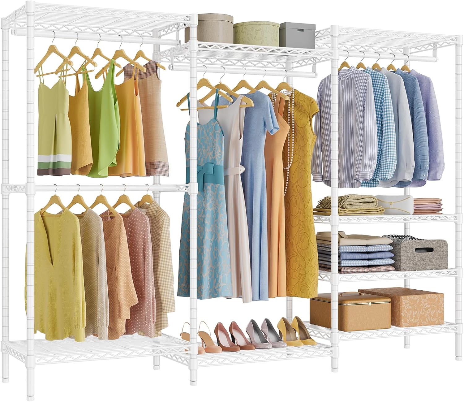 VIPEK V5 Plus Portable Closet Wardrobe Heavy Duty Clothes Rack, Large Free Standing Closet Rack for Hanging Clothes, 85.4' L x 15.7' W x 76.4' H, White