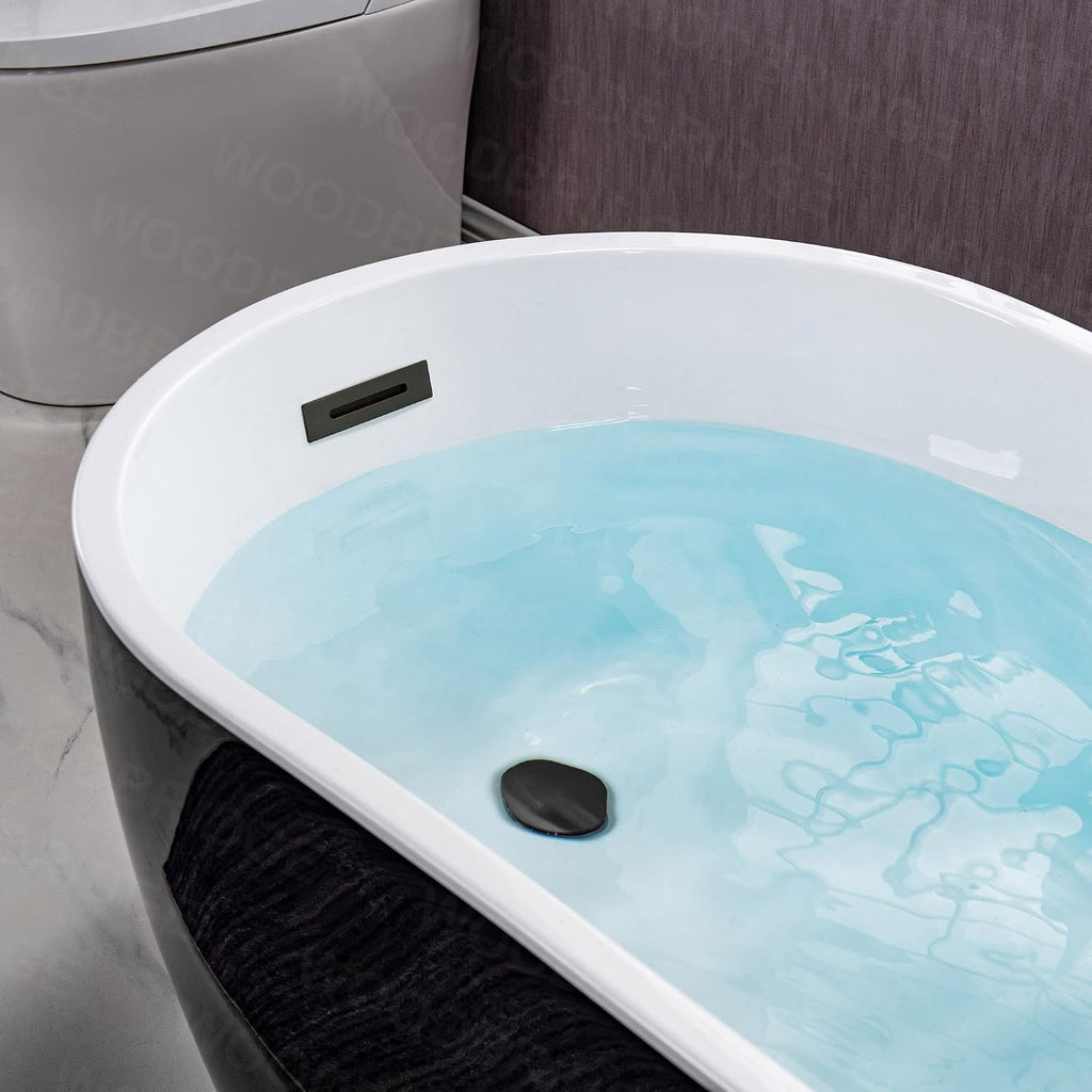 WOODBRIDGE 54' Freestanding White Acylic Soaking Bathtub with Matte Black Drain and Overflow,Black,B1807-MB