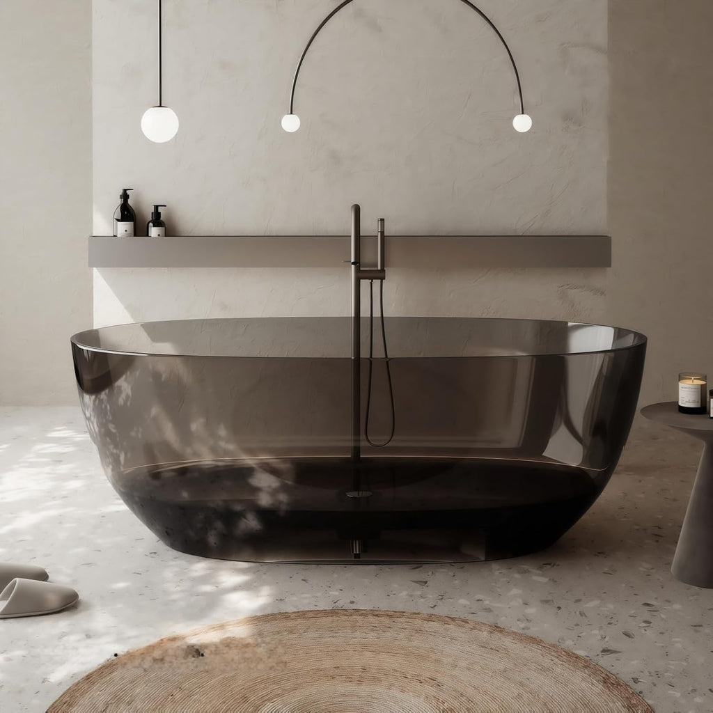 56' Edeyeu Freestanding Bathtub - Clear Oval Resin Extra Deep Soaking Tub, Ergonomic Solid Surface Bathtub Alternative With Handcrafted Finish for Luxury Modern Bathrooms Black