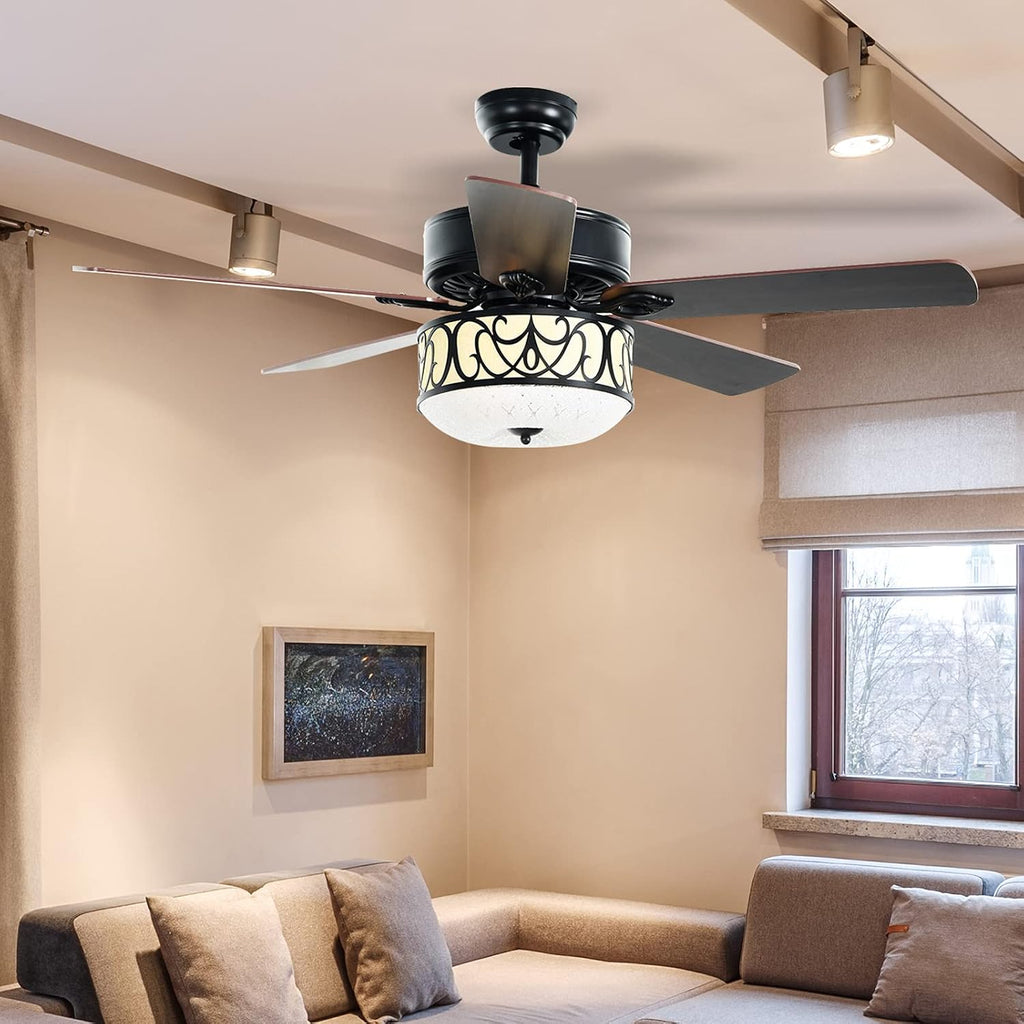 Tangkula 52' Ceiling Fan w/Lights & Remote Control, Lighting Fan w/5 Reversible Blades, 3 Wind Speed, Timer Function, Fan Lamp Suitable for Living Room, Bedroom (Matte Black)