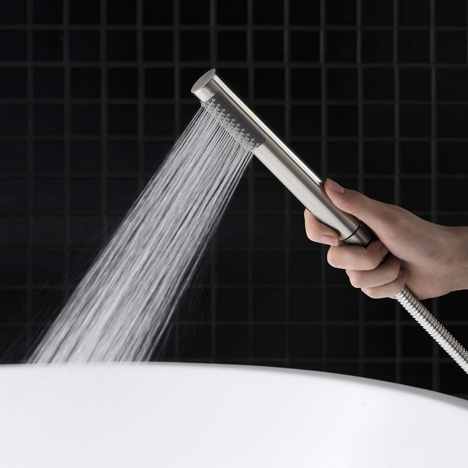 Woodbridge F0001 BN Freestanding Tub Filler Bathtub Brushed Nickel Floor Mount Brass Bathroom Faucets with Hand Shower