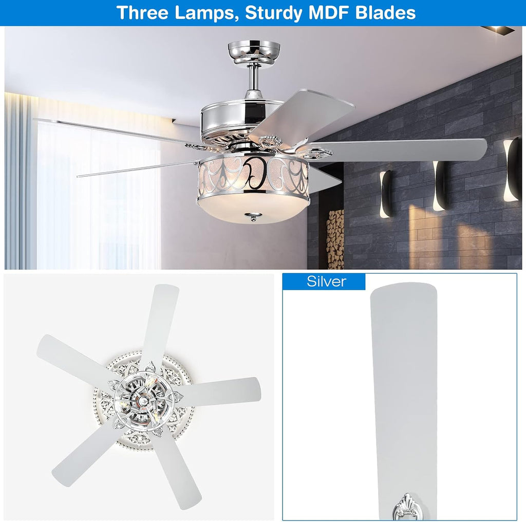 Tangkula 52?Ceiling Fan w/Lights & Remote Control, Lighting Fan w/5 Reversible Blades, 3 Wind Speed, Timer Function, Fan Lamp Suitable for Living Room, Bedroom (Silver)