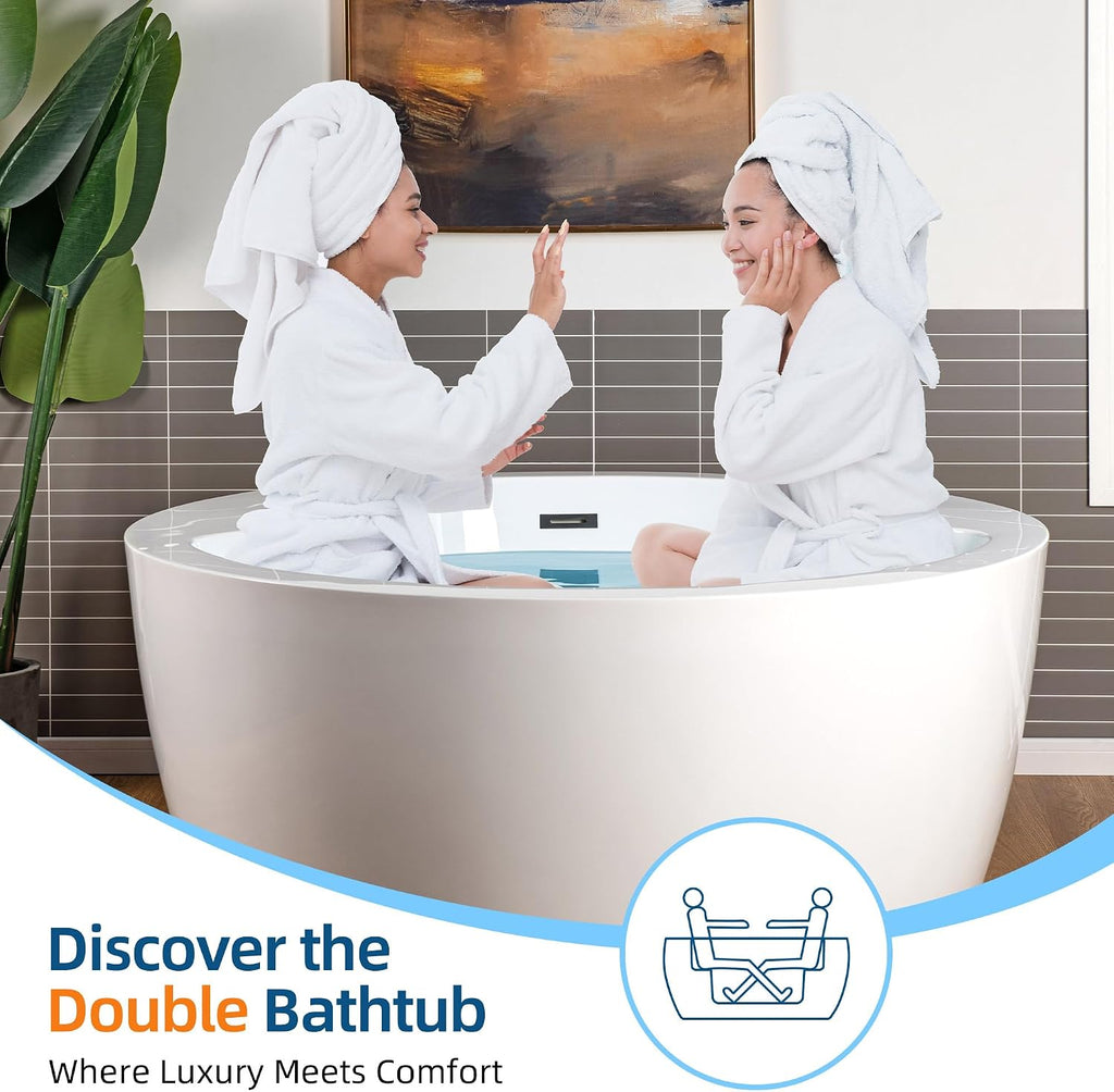 WOODBRIDGE Spacious 59' Whirlpool and Air Bath Heated Soaking Tub with Adjustable Speed Air Blower, LED Control Panel, Integrated Seat, BJ061