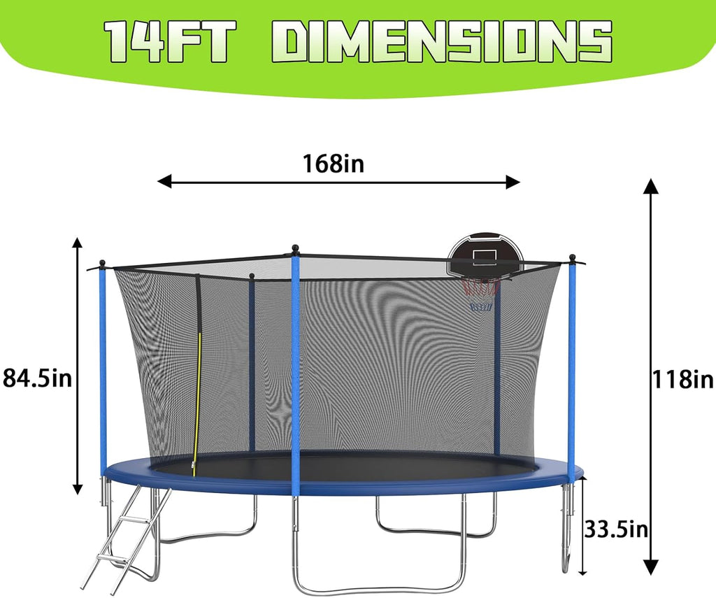 Tranpoline 10FT 12FT 14FT 16FT Tranpoline for Kids with Safety Enclosure Net Recreational Tranpoline for Adults ASTM Approval Backyard Outdoor Tranpoline with Basketball Hoop