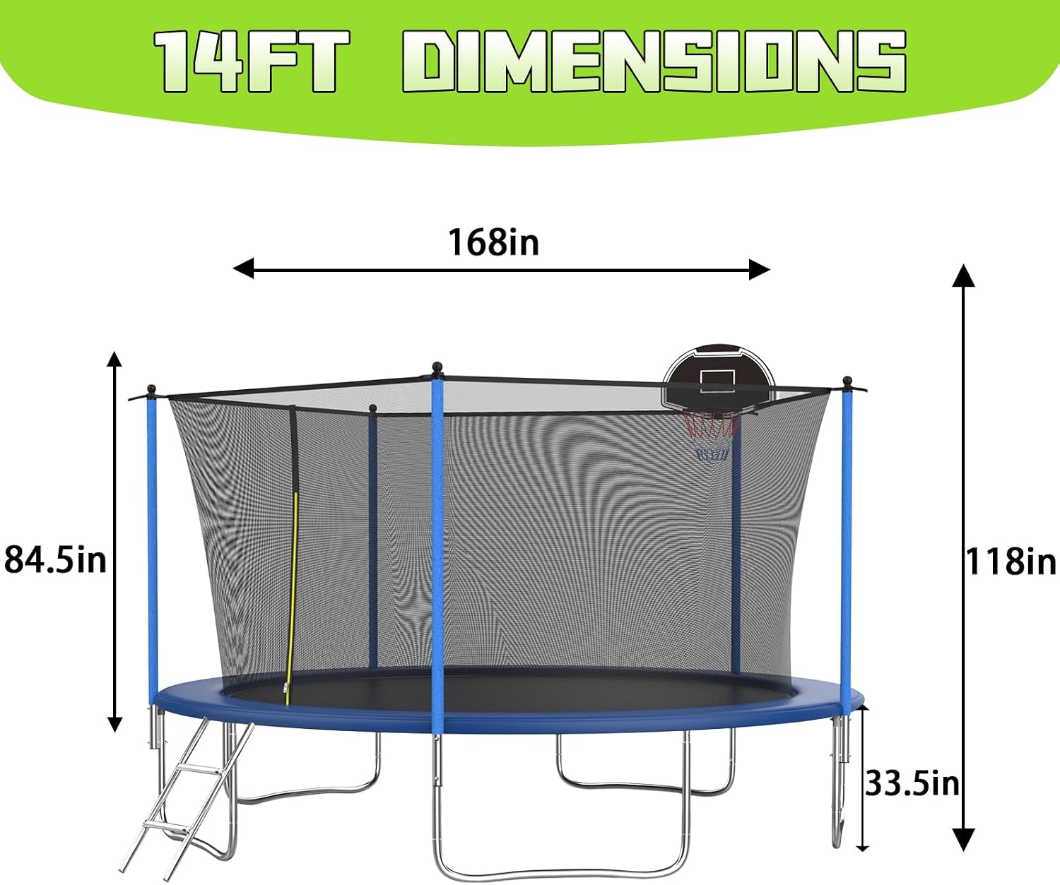 Tranpoline 10FT 12FT 14FT 16FT Tranpoline for Kids with Safety Enclosure Net Recreational Tranpoline for Adults ASTM Approval Backyard Outdoor Tranpoline with Basketball Hoop