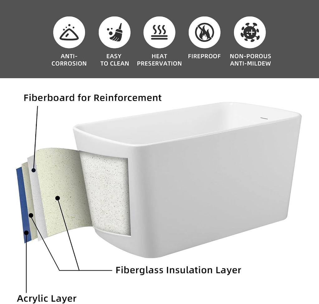 Abruzzo 49'Acrylic Free Standing Tub,Janpanese Soaking Tub with Seat Desgin,Modern Soaking Bathtub with cUPC Certified(Glossy White)