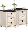 Joaxswe Farmhouse Night Stand Set of 2, 18' End Table with 3 Drawer Metal Handle, Dresser for Bedroom, Sofa Bed Side Table Chest of Drawers,Wood Nightstand Cabinet for Organizer, Living Room-White