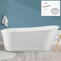 FerdY Langkawi 67' Acrylic Freestanding Bathtub, White Modern Stand Alone Soaking Bathtub, cUPC Certified, Chrome Drain and Minimalist Linear Design Overflow Included, Easy to Install