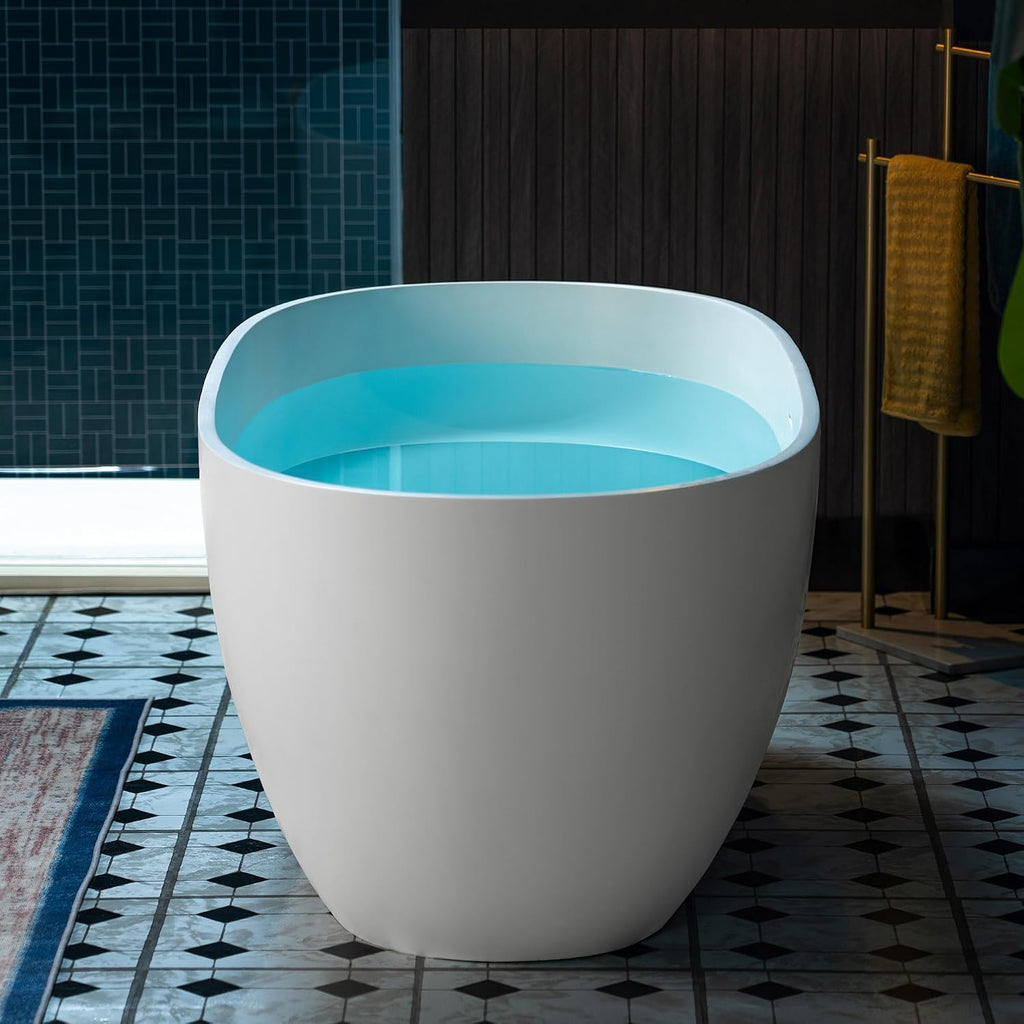 WOODBRIDGE 63' L x 28.35' W Stone Resin Luxury Contemporary Solid Surface Freestanding Soaking Tub in Matte White