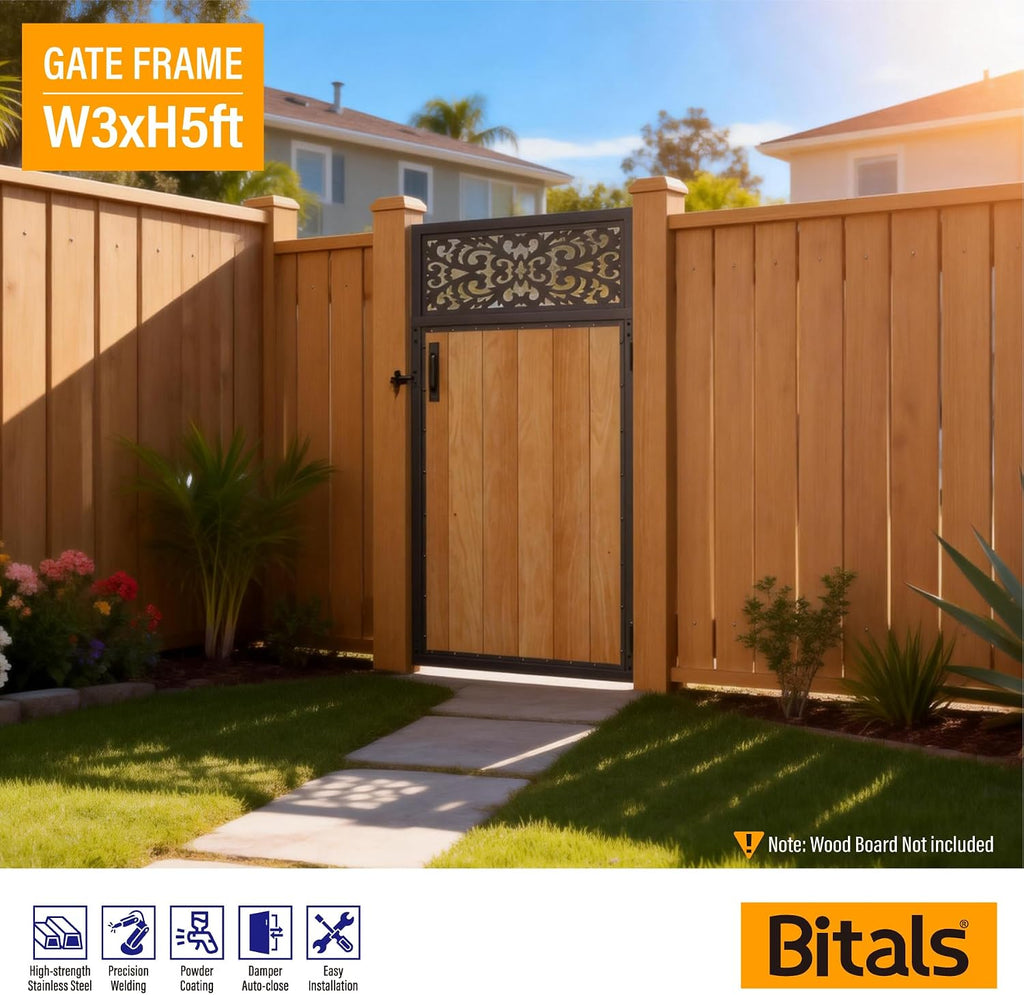 3x5FT Fence Gate Frame Kit 201 Stainless Steel Anti-Sag Heavy Duty Garden Gate Reinforcement Hardware, Left/Right Mount (No Panels Included)(34.8'W X 59'H)