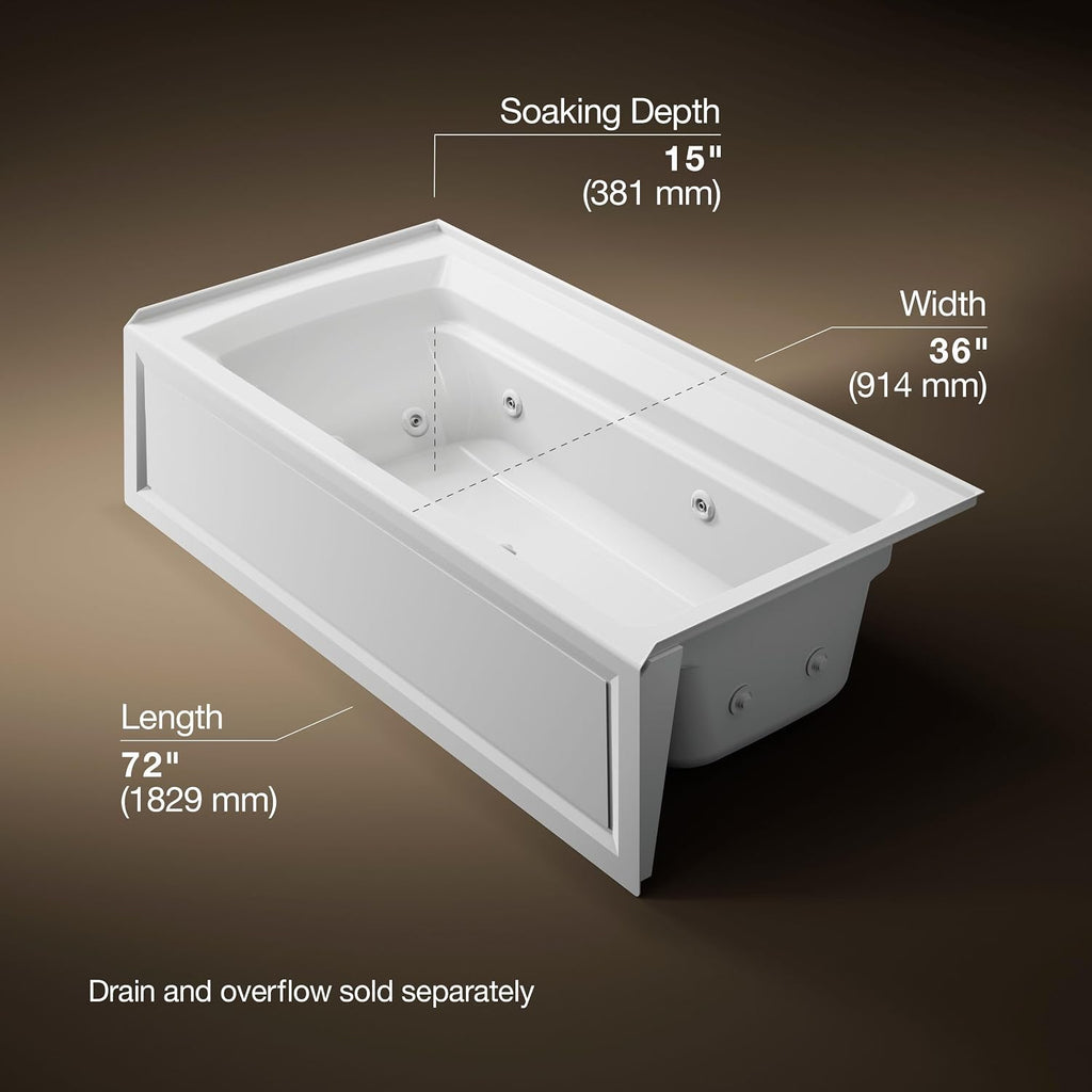 KOHLER K-1124-HR-0 Archer 6-Foot Whirlpool, White