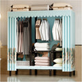 Foldable Closet With Cover,Heavy Duty Clothes Rack,Portable Wardrobe Closet For Hanging Clothing,Black Metal Garment Rack, Freestanding Covered Armoire Coat Storage(Blue2,160x48x172cm)
