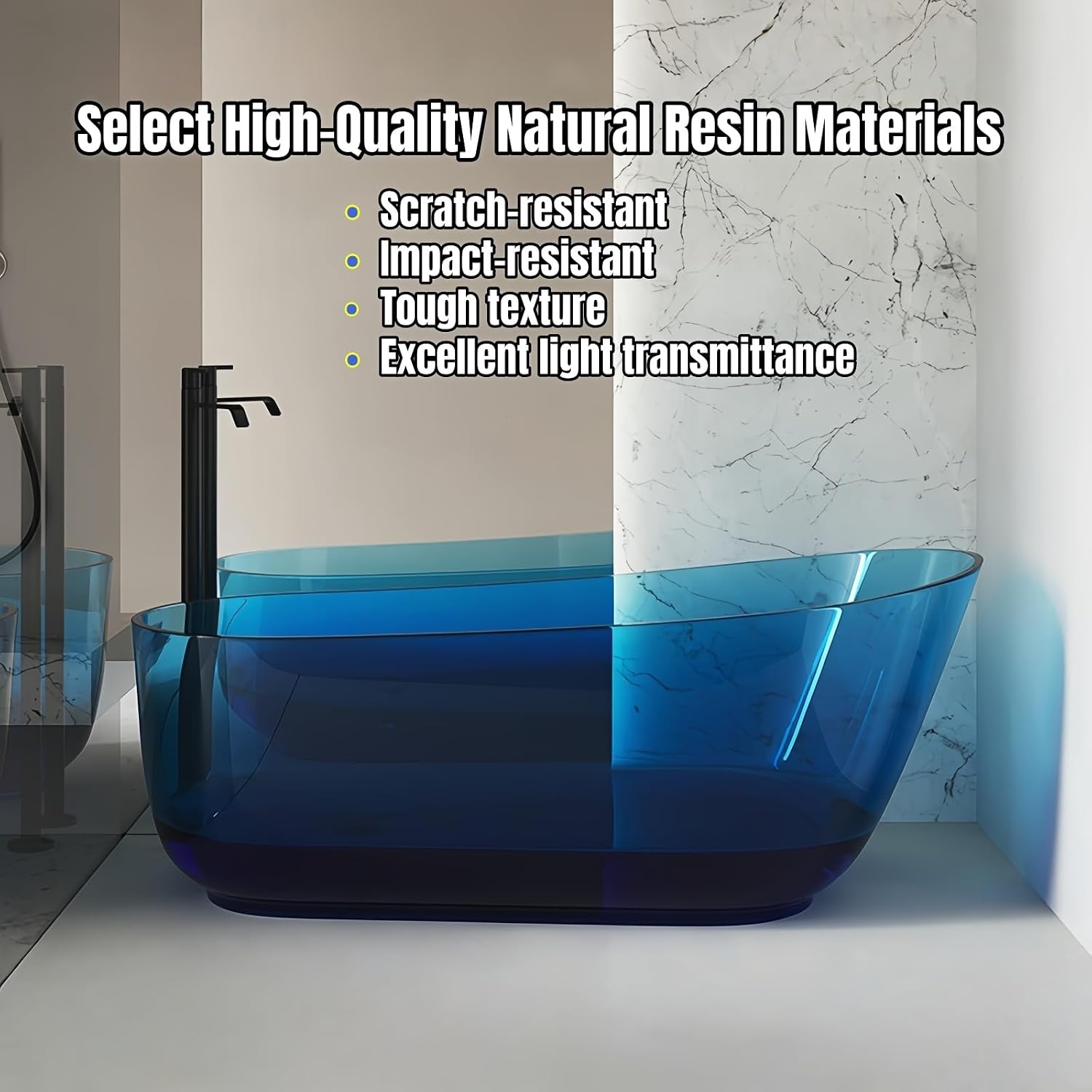 67' Edeyeu Luxury Freestanding Bathtub – Solid Surface Bathtub Soaking Tub, Ergonomic Backrest And Durable One-Piece Construction For Modern Bathroom Luxury With Drain Blue B