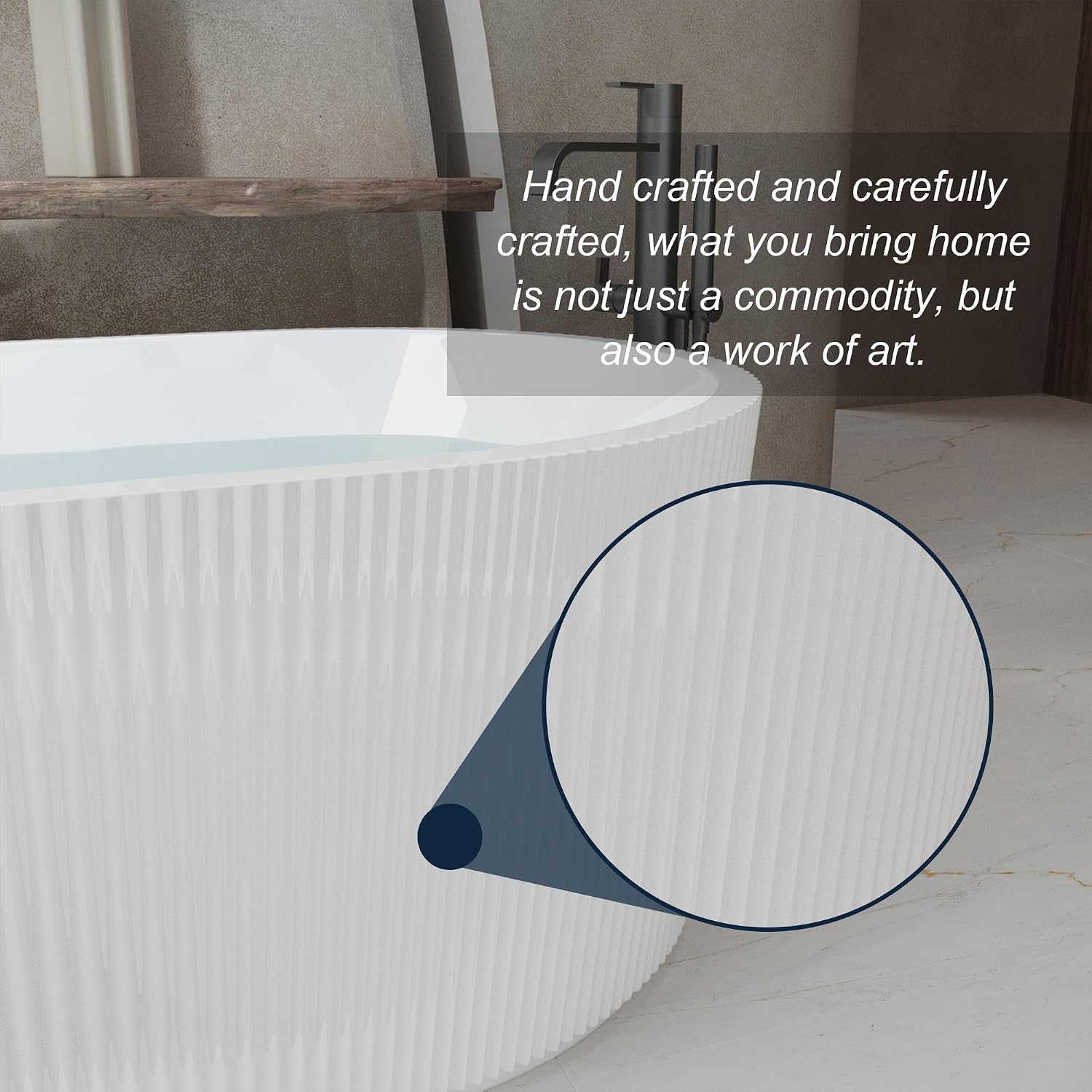KEIKI 59' Freestanding Acrylic Soaking Bathtub, Modern Minimalist Bathroom Oval Deep Soak Tub, cUPC Certified,Toe-tap Chrome Drain,Glossy White