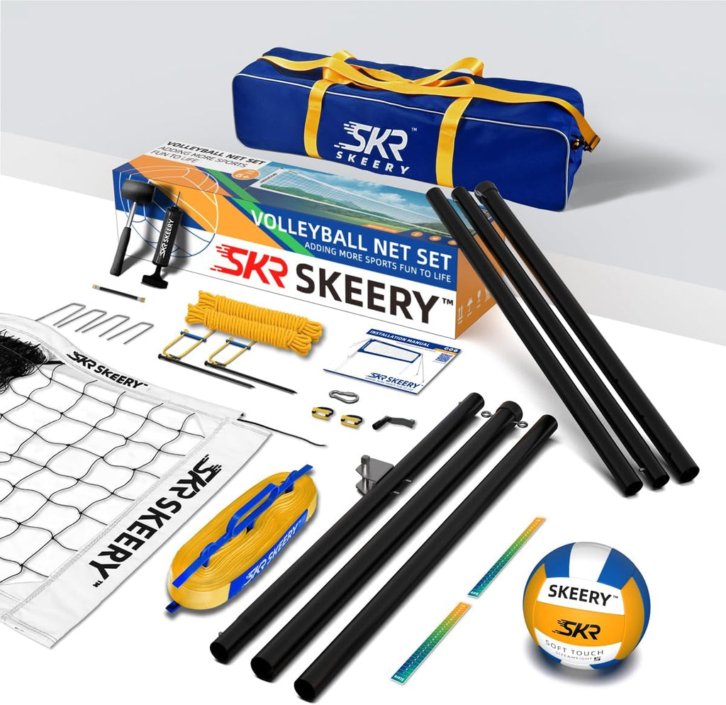 SKEERY Outdoor Heavy Duty Volleyball Net Set, Anti-Sag Design, Adjustable Aluminum Poles, Portable Volleyball Net for Backyard,Grass and Beach