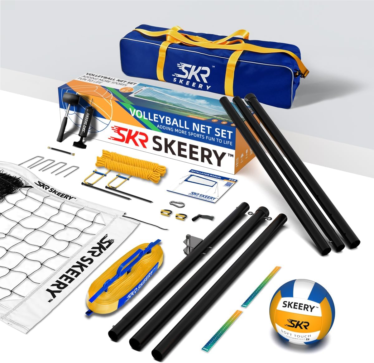 SKEERY Outdoor Heavy Duty Volleyball Net Set, Anti-Sag Design, Adjustable Aluminum Poles, Portable Volleyball Net for Backyard,Grass and Beach