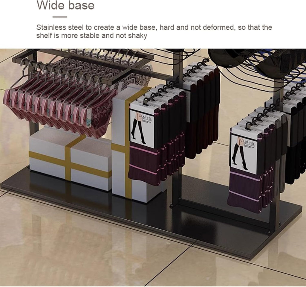 Heavy Duty Underwear Display Stands, Wrought Iron Floor-Standing Display Stand, Garment Racks with Top Storage Shelf and Hanging Bar, for Bag Skirts Socks Panties Shorts Underwear Bra