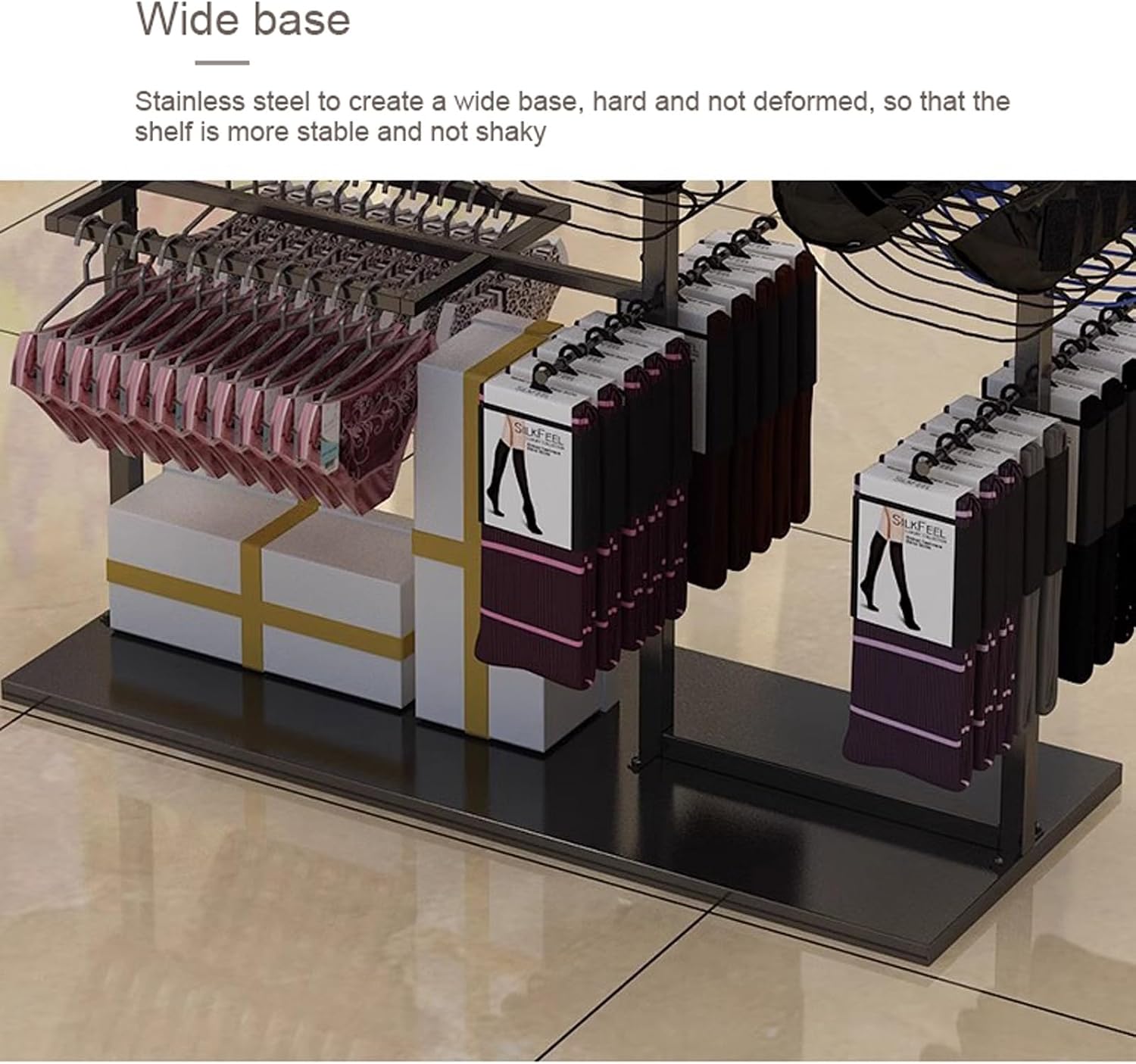 Heavy Duty Underwear Display Stands, Wrought Iron Floor-Standing Display Stand, Garment Racks with Top Storage Shelf and Hanging Bar, for Bag Skirts Socks Panties Shorts Underwear Bra