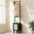 Bamboo Clothes Rack with Storage Basket - Freestanding Solid Wood Garment Rack for Bedroom, Living Room, and Hallway Organization(Black)
