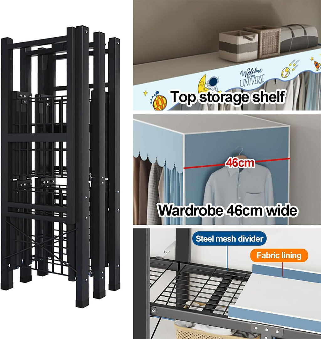 Heavy Duty Clothes Rack With Cover Foldable Closet Wardrobe Metal Clothing Rack Portable Garment Racks For Hanging Clothes Freestanding Armoire Covered Storage(Yellow2,195x46x170cm)