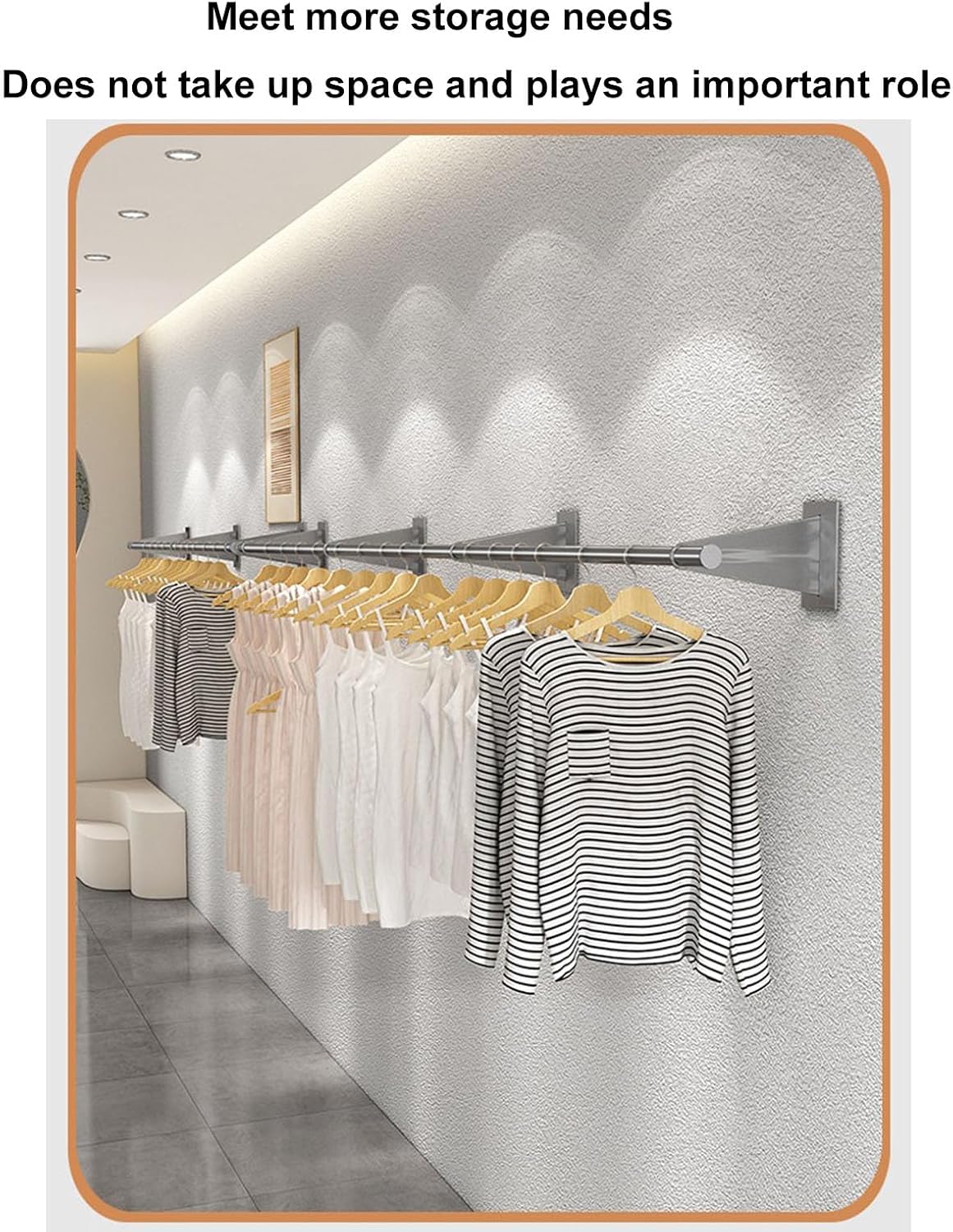 Wall Mounted Industrial Pipe Garment Rack,Retail Store Stainless Steel Clothing Display Stand,Space-Saving Hanging Closet Rod，Garment Hanging Storage Rail Towel Rack,for Bedroom, Laundry Room