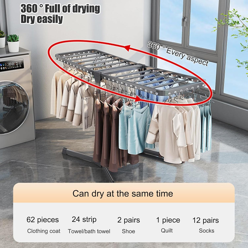 Clothes Drying Rack Laundry Drying Rack Collapsible Portable Drying Rack with Foldable Wings Large Stainless Steel Garment Dryer,Freestanding Washing Machine Organizer,Free of Installation ( Color : B