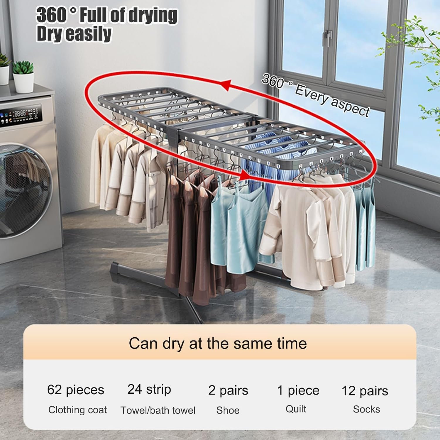 Clothes Drying Rack Laundry Drying Rack Collapsible Portable Drying Rack with Foldable Wings Large Stainless Steel Garment Dryer,Freestanding Washing Machine Organizer,Free of Installation ( Color : B