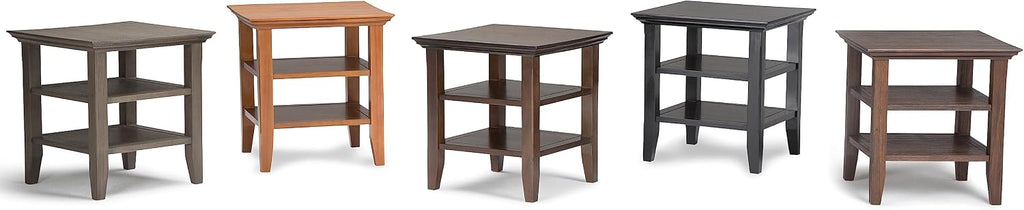 SIMPLIHOME Acadian End Table - 19 inch Wide Solid Wood Square Side Table with 2 Open Shelves in Black, Transitional Nightstand or Shelving Unit for Living Room or Bedroom with Storage