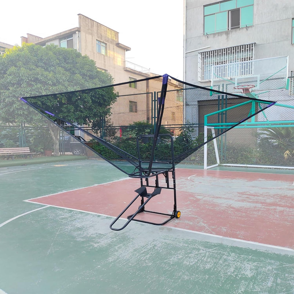 Indoor/Outdoor Basketball Return with Wheels, Portable Basketball Net Catcher with 180° Rotatable Chute, Shooting Training Rebounder System Easy to Fold