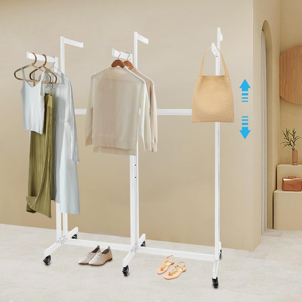 Heavy Duty Garment Rack, Height-Adjustable Clothing Rack with 6 Arms, Floor Standing with Wheels, 165 lbs Load Capacity for Hanging Clothes