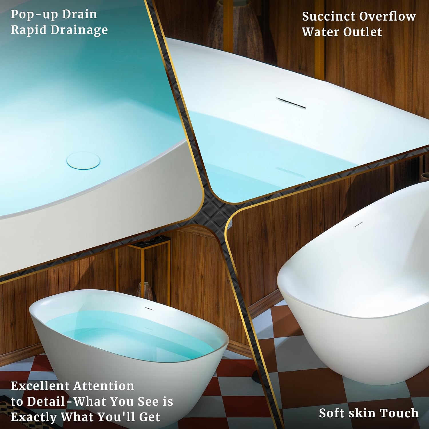 WOODBRIDGE 55 in. x 31.5 in. Stone Resin Luxury Contemporary Solid Surface Freestanding Bathtub in Matte White