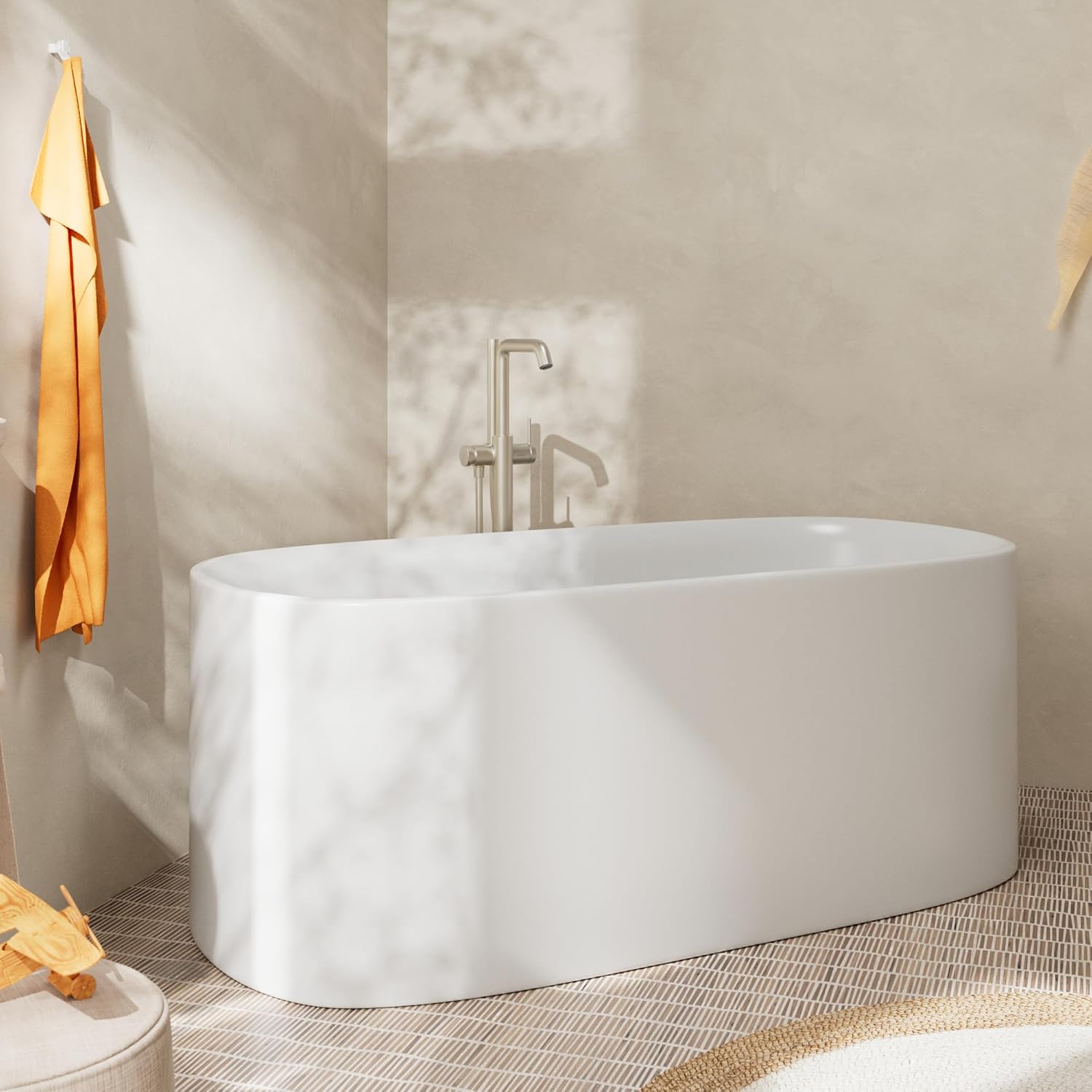 hansgrohe Tecturis S 1-Handle 39-inch Tall Freestanding Bathtub Faucet with Handshower in Brushed Nickel, 73440821