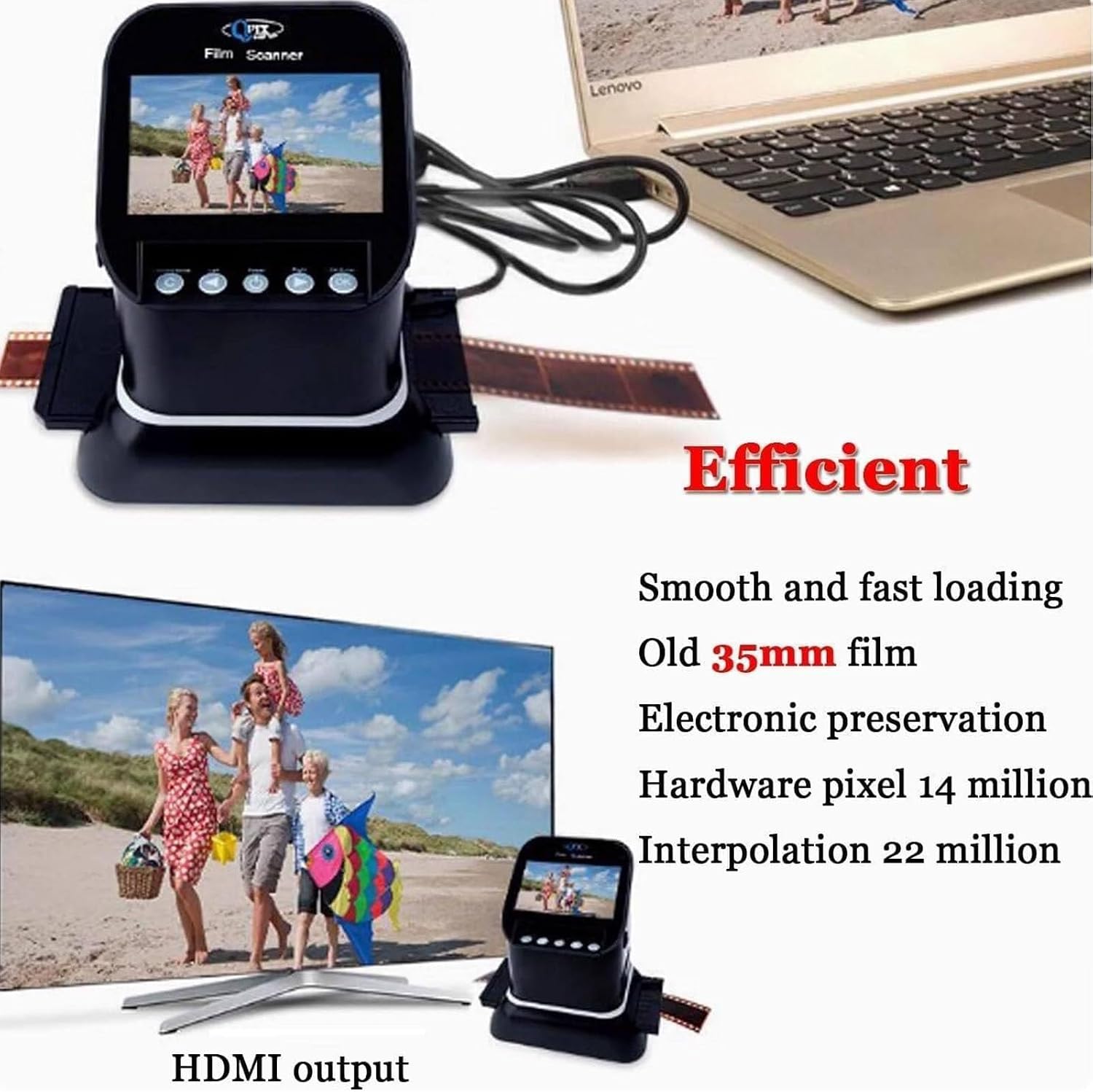 All-in-One Film to Digital Converter 22MP Film Scanner, 4.3' LCD Slide Negative Scanner with Image Preview Editing for 35mm/120 Medium Format Films