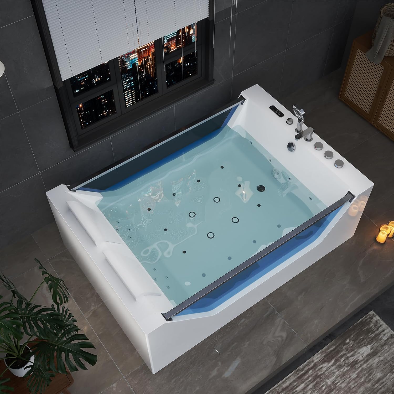 Empava PRO Series 71'x48' Whirlpool Tub | Heated Bubble Spa for 2 with Thermostatic Control & Chromotherapy | Acrylic Freestanding Soaking Bathtub, White (ETL Certified)