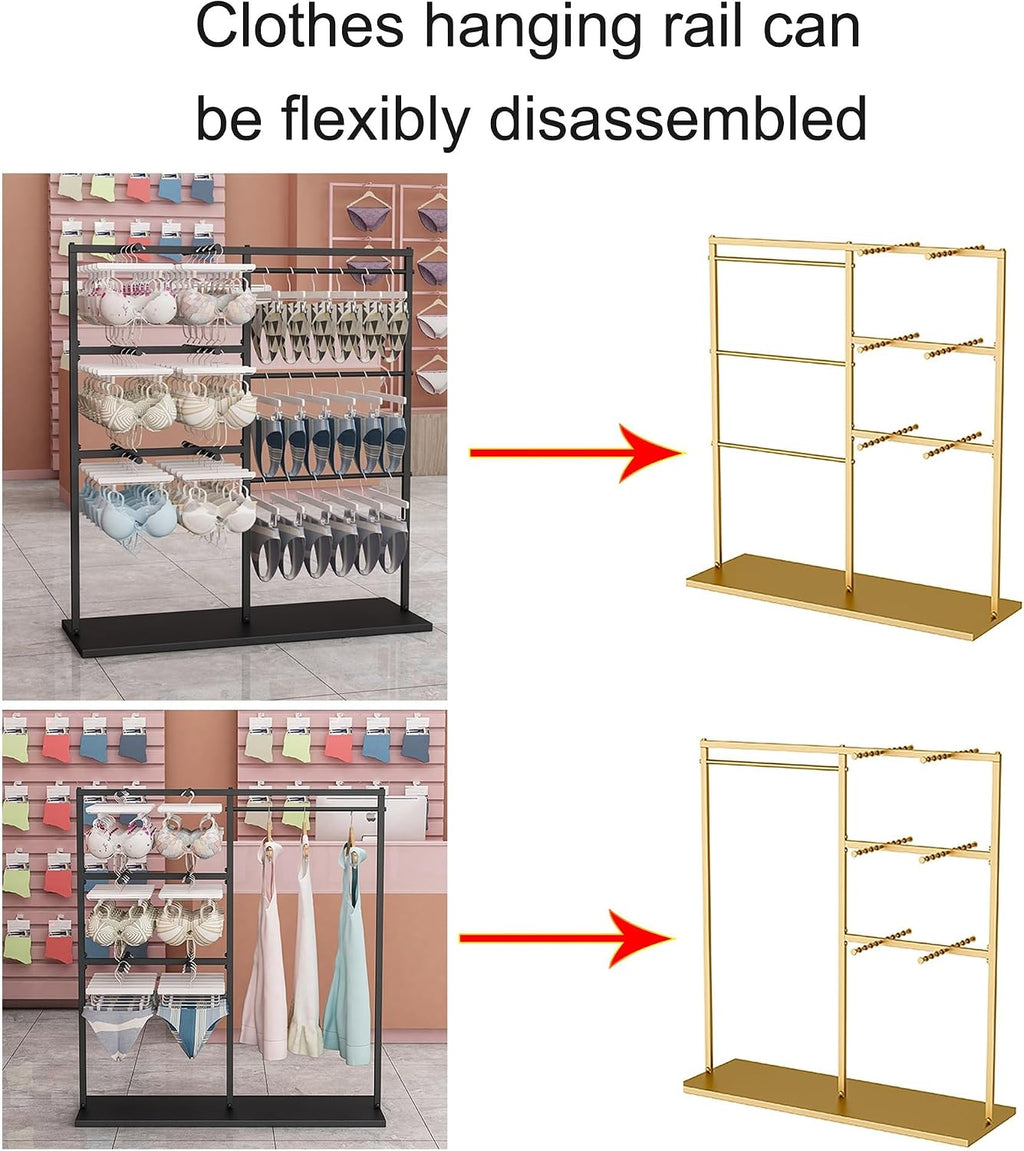 Coat Rack Stand,Metal Garment Rack,Creative Gold Underwear Shorts Shelf,Free-Standing Retail Display Clothes Racks,Underwear Display Stands,Commercial Shelves(Gold 120x40x130cm)
