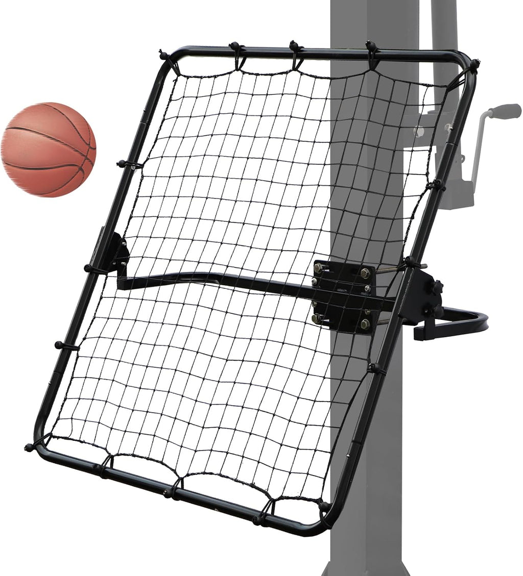 Basketball Return Attachment for Hoop - 40'x40' Rebound Net with Adjustable 3 Angles - Fits 2'-6' Round/Square Goal Poles - Multi-Sport Trainer for Basketball Baseball Soccer